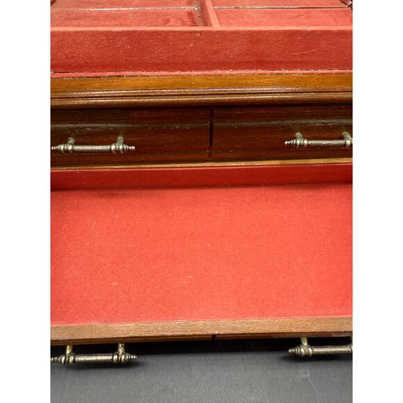 VTG Commodore Collection By Rosalco Wood and Etched Glass Jewelry Box Large - Picture 4 of 11